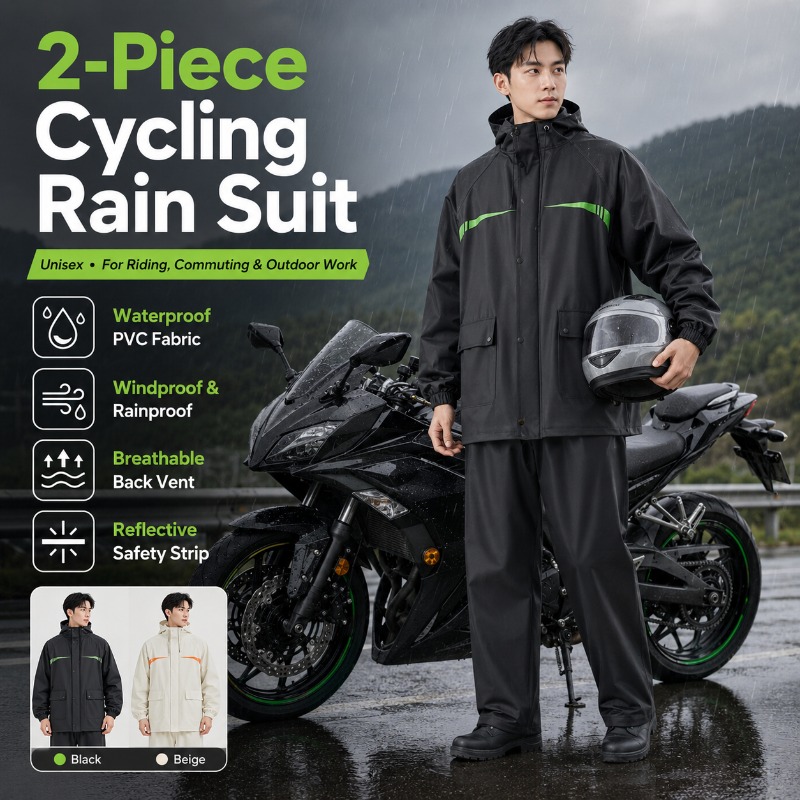 Cycling Commute In Rain - ユニセックス2ピース防水サイクリングレインスーツ – ジャケット＆パンツ、ライディング、通勤、屋外作業用