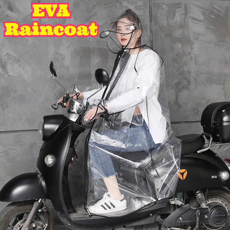 透明EVAレインポンチョ フード付き 男女兼用 防水 ロング - Cycling Commute In Rain のレビューと価格